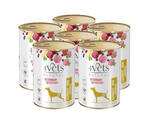 Westho Petfood 4Vets Urinary Support Lot de 6 boîtes de 400 g de nourriture humide diététique pour chiens souffrant de maladies des voies urinaires Sans céréales Teneur réduite en sodium et en