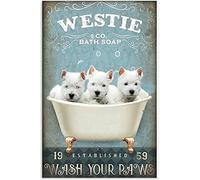 Westie Dog Bathoap Bathroom Wash Your Paws Cabin Hop Ign Garage Café Ferme Panneau Deco Vintage Decor Poster Décoration murale en métal Poster 20,3 x 30,5 cm
