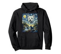 Westie Dog Moon Howling Starry Night Van Gogh Art Style Chien Sweat à Capuche