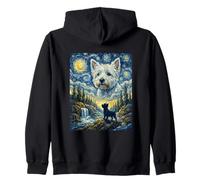 Westie Dog Moon Howling Starry Night Van Gogh Art Style Chien Sweat à Capuche