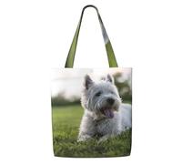 Westie Lawn West Highland White Terrier Chiens，Sacs d'épicerie réutilisables, sacs fourre-tout de grande capacité, sac à bandoulière en toile