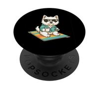 Westie on Beach Couverture Café Lunettes de Soleil Chien Drôle Maman Papa PopSockets PopGrip Adhésif