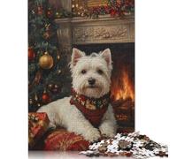 Westie Puzzle de Noël en bois pour adultes et adolescents - Cadeau de Père Noël secret - 1000 pièces (75 x 50 cm)
