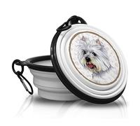 Westie West Highland White Terrier - Gamelle Pliable en Silicone Portable avec Mousqueton pour promenades et randonnées avec Vos Amis à Quatre Pattes. Pratique, légère, Pratique et Surtout Unique.