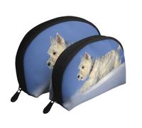 Westie Winter West Highland White Terrier Chiens, Trousse de Maquillage Coquille Femme Petit Porte-Monnaie Trousse de Toilette Trousse à cosmétiques 2 pièces