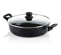 Westinghouse WHT129 Poêle à frire avec couvercle en verre et revêtement antiadhésif 3 couches en aluminium forgé Compatible induction Poignées avec revêtement silicone Noir 28 cm