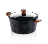 Westinghouse Black Marble Wood Schmortopf Ø28 cm, Mit Deckel, Induktion & Alle Herdarten, PFOA-Frei, Antihaft,