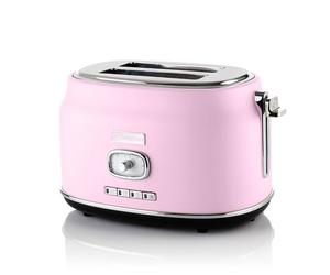 Westinghouse Grille pain rétro - Machine a Pain - Toaster - 2 tranches - Fentes extra larges - Support de maintien au chaud - 815W - Rose