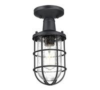 Westinghouse Lighting 61131 Luminaire de plafond semi-encastré d'extérieur Crestview à une lampe au style vintage, finition en noir texturé avec verre granuleux transparent