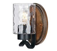 Westinghouse Lighting 63316 Luminaire mural à une lampe Barnwell, finition en fer texturé et bois dur avec verre martelé clair