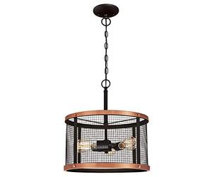 Westinghouse Lighting 6332740 63327 Luminaire suspendu d'intérieur à trois lampes, finition bronze huilé aux accents cuivrés et avec abat-jour treillis, Verre