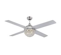 Westinghouse Lighting 72206 Kelcie, Ventilateur de plafond contemporain avec lampe et télécommande, 132 cm, finition nickel brossé, abat-jour à fleuron cristallin