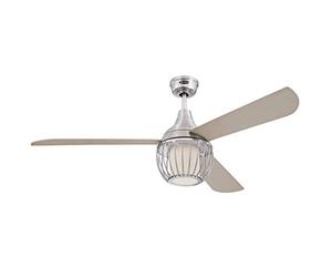 Westinghouse Lighting 72208 Ventilateur de plafond d’intérieur Graham de 132 cm en nickel lustré, kit d‘éclairage LED à variateur avec abat-jour cage et verre opale dépoli, télécommande incluse Titane