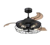 Westinghouse Lighting 73001, Ventilateur de plafond à LED avec télécommande et lampe LED Dunlin au style vintage, 105 cm, finition en noir mat, abat-jour cage, pales rétractables