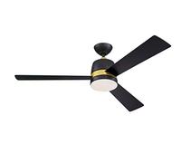 Westinghouse Lighting 73039 Ventilateur de plafond à lampe et télécommande Tristan moderne de 132 cm, finition en noir mat avec accents dorés et verre opale dépoli