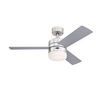 Westinghouse Lighting 73060 Alta Vista, Ventilateur de plafond à LED moderne avec lampe et télécommande, 105 cm, finition en chrome satiné, verre opale dépoli