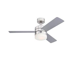 Westinghouse Lighting 73060 Alta Vista, Ventilateur de plafond à LED moderne avec lampe et télécommande, 105 cm, finition en chrome satiné, verre opale dépoli
