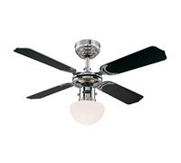 Westinghouse Lighting - 78321 Ventilateur de plafond d’intérieur à finition chrome de 90 cm Portland Ambiance, kit d’éclairage à dôme en verre Blanc/Noir