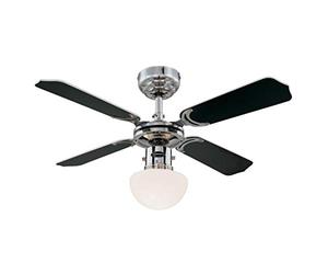 Westinghouse Lighting - 78321 Ventilateur de plafond d’intérieur à finition chrome de 90 cm Portland Ambiance, kit d’éclairage à dôme en verre Blanc/Noir