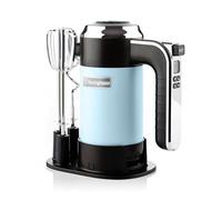 Westinghouse Retro Batteur manuel, 5 vitesses + fonction turbo, 2 fouets, 2 crochets pétrisseurs, affichage LCD, minuterie, fond de support, 350 Watts, bleu clair
