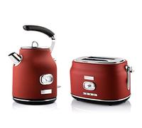 Westinghouse Retroline Set petit-déjeuner rouge, grille-pain et bouilloire, 1,7 l, filtre anti-calcaire et protection contre la surchauffe, grille-pain à deux fentes avec grille