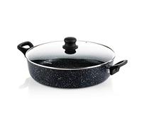 Westinghouse Sauteuse 32 cm avec couvercle en verre, revêtement en marbre anti-adhésif à 3 couches, en aluminium forgé, compatible avec induction, poignées avec revêtement en silicone, passe au lave-vaisselle, noir (WHT132)