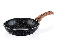Westinghouse Wood Marble Poêle à frire 20 cm, revêtement antiadhésif en marbre 3 couches, en aluminium forgé, compatible avec induction, poignée en silicone aspect bois, passe au lave-vaisselle, noire