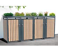Westmann Cache-poubelle en acier effet bois - 86 x 264 x 124 cm (4 poubelles) - WMHHWTC-64