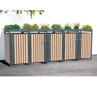 Westmann Cache-poubelle en acier effet bois - 86 x 332 x 124 cm (5 poubelles) - WMHHWTC-65