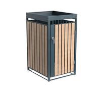 WESTMANN Cache-poubelle en métal Planta - 1 x 240 l - Anthracite - Aspect bois - Avec toit pour plantes - Acier revêtu par pulvérisation - Porte battante verrouillable - Résistant aux intempéries et