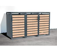 Westmann Cache-poubelle triple en acier effet bois Lacina - 80 x 200 x 116 cm - WMJGBC212-3