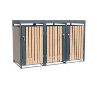 Westmann Cache-poubelles en métal Planta - 3 x 240 l - Anthracite - Aspect bois - Avec toit pour plantes - En acier revêtu par pulvérisation - Portes battantes verrouillables - Résistant aux