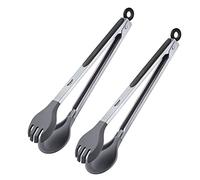 Westmark 162022E3 Lot de 2 pinces à buffet, avec limes en silicone, pour fourchette et cuillère, longueur : 32,5 cm, en acier inoxydable/plastique/silicone, ronds, argenté/noir