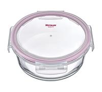 Westmark 233222E1 Boîte de conservation ronde en verre, contenance : 400 ml, passe au micro-ondes et au four, verre/silicone/plastique, transparent/rouge