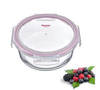 Westmark 233322E1 Boite alimentaire ronde en verre, capacité de remplissage 650 ml, passe au micro-ondes et au four, verre/silicone/plastique, transparent/rouge