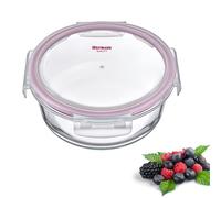 Westmark 233522E1 Boîte de conservation ronde en verre, contenance : 1300 ml, passe au micro-ondes et au four, verre/silicone/plastique, transparent/rouge
