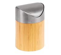 Westmark 69882270 Poubelle de table en bambou et acier inoxydable avec couvercle basculant et insert en plastique Marron clair/argent/blanc Ø 12 cm
