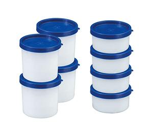 Westmark 8 Pots/Boîtes à Herbes/Congélation, Couvercle inclus, Capacité : 4x100ml et 4x200ml, Empilable, Plastique, Trio, Couleur : Transparent/Bleu, 258422E6