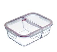 Westmark Boîte fraîcheur en verre 980 ml – 2 compartiments, micro-ondes & four – Transparent/Rouge