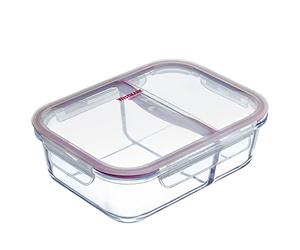 Westmark Boîte Fraîcheur en Verre, Volume : 980 ml, avec 2 Compartiments séparés, Compatible au Micro-ondes et au Four, Verre/Silicone/plastique, Transparent/Rouge, 234622E1