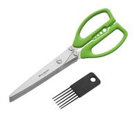 Westmark Ciseaux à Herbes avec Peigne de nettoyage et trous d'essuyage, 5 paires de lames, longueur des lames : 20 cm, acier inoxydable/plastique, couleur : argenté/vert, 11752280