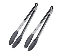 Westmark Classic Silicone Maxi 161822E3 - Lot de 2 pinces de service - Avec poignées en silicone et poignées en caoutchouc - Longueur : 34 cm - Acier inoxydable/plastique/silicone - Argenté/noir