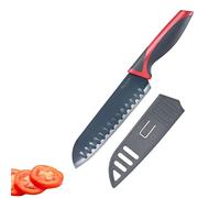 Westmark Couteau Santoku, Couteau de Cuisine, Longueur de la Lame : 17cm, Lame Large, Lame Crantée, Protège-Lame, Acier Inoxydable/Plastique, Gris/Rouge, 14562280