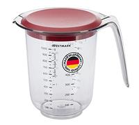 Westmark Cruche à mesurer 1 L avec couvercle, graduations multilingues, plastique transparent/rouge