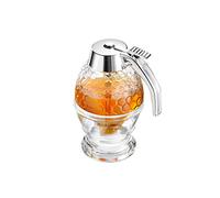Westmark Distributeur de Miel/Doseur à Miel avec Support, Capacité : 200 ml, motif Nid d'Abeille, Verre/plastique, Deluxe, Transparent/argenté, 65132260