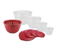 Westmark Ensemble de bols Olympia 4 bols avec couvercles et passoire, sans BPA, transparent/rouge
