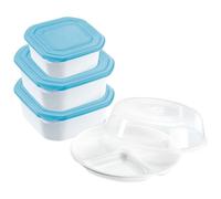 Westmark Ensemble de Micro-Ondes, Set de 5 Pièces : 3 Boîtes de Conservation avec Couvercles, 1 Assiette Compartimentée, 1 Couvercle, Plastique, Couleur : Blanc/Transparent, 22032260