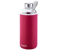 Westmark Gourde en Verre avec Imprimé, Protection Textile Incl., 1000 ml, Verre/Silicone/Caoutchouc, Sans BPA, Viva, Rouge/Argenté/Transparent, 5274226R