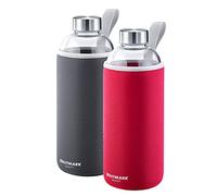 Westmark Gourde Viva - lot de 2, 1 l, verre avec housse de protection | Bouchon à vis étanche, housse caoutchouc à languette, pas pour boissons gazeuses, Ø 9 cm, hauteur 24 cm, sans BPA, 527422E8