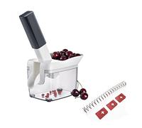Westmark Kernfix 403522E6 Dénoyauteur de cerises avec bec verseur, cassette de noyau et livret de recettes, avec kit de pièces d'usure 4 pièces, acier inoxydable/plastique, Kernfix, blanc/gris foncé